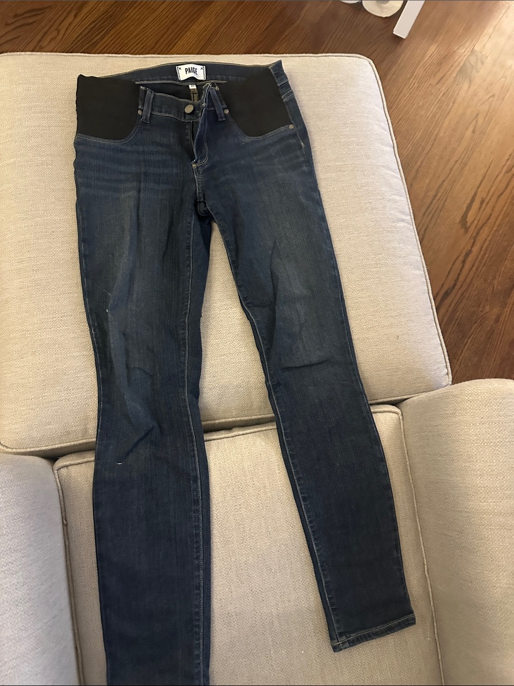 PAIGE Dark Blue Skinny Maternity Jeans with Black Belly Panel